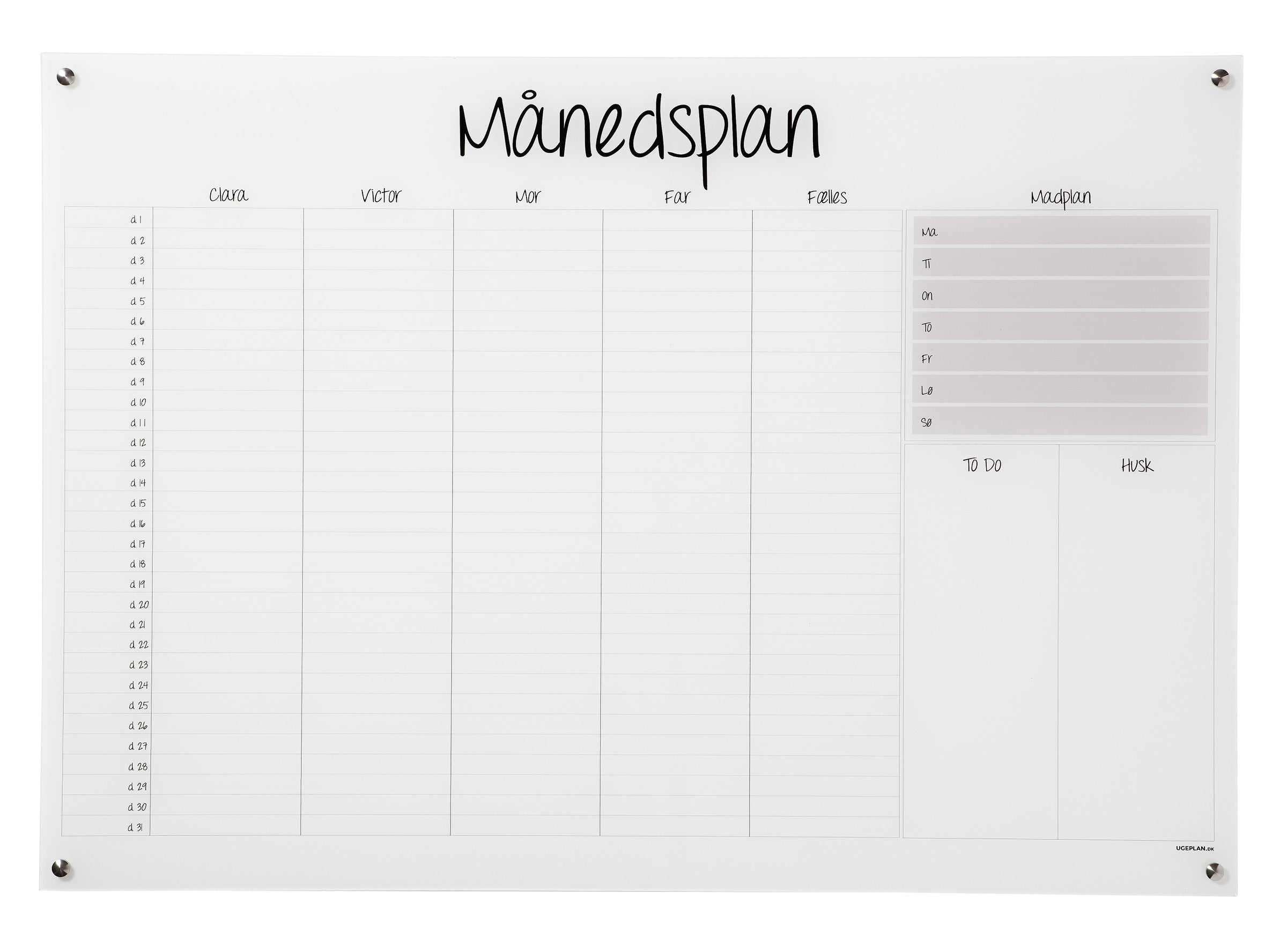 Månedsplan, 4 Uger Stående