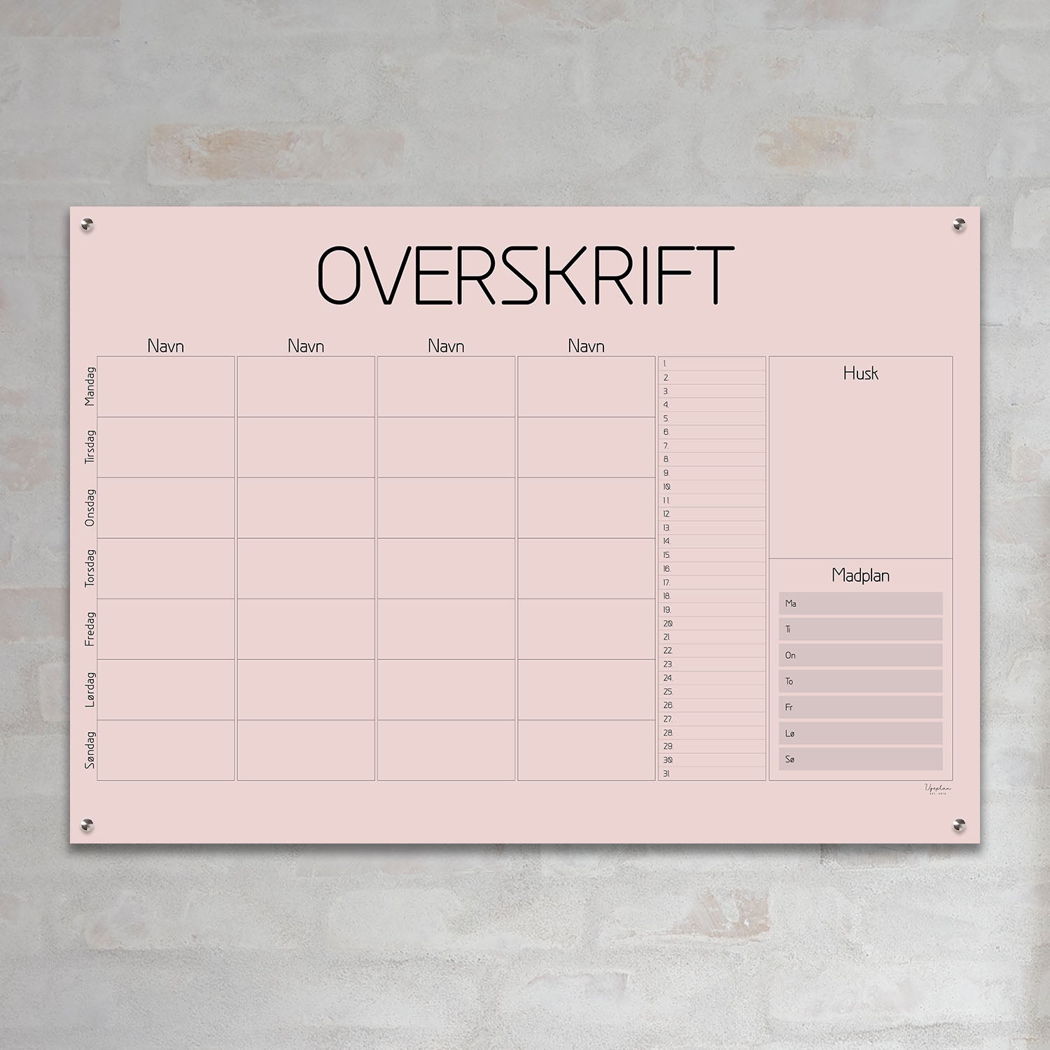 Ugeplan, Klassisk Kvadratisk med Måned