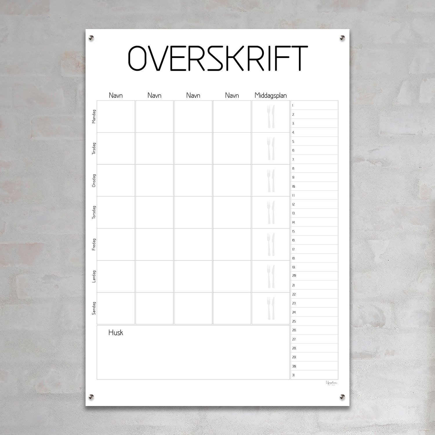 Ugeplan, Klassisk Stående med Måned