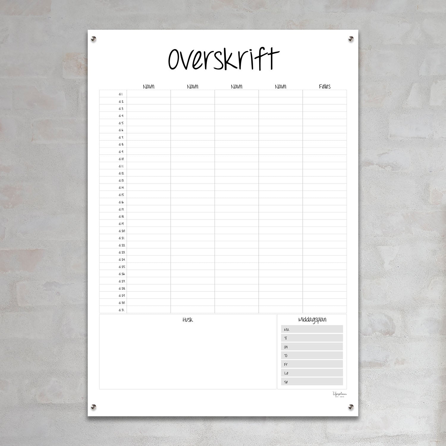 Månedsplan, moderne stående